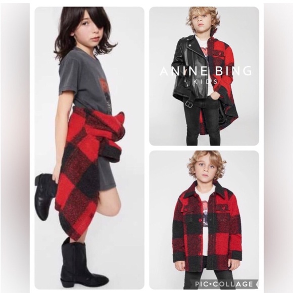 Anine Bing Other - Anine Bing Kids Bobbi Unisex Red Black Buffalo Check Plaid Jacket Coat Shacket